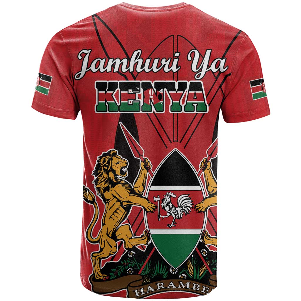 Kenya T-Shirt Coat Of Arms With Kente Patterns Graphic Tee