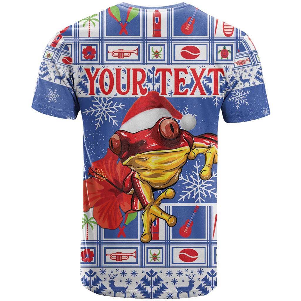 Personalized Puerto Rico Christmas T-Shirt Coqui With Red Maga Flower Graphic Tee