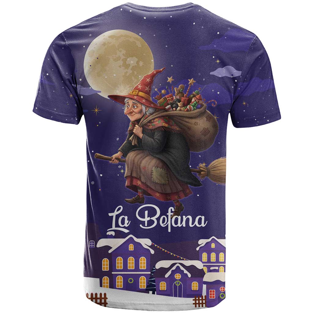 Italy Christmas T-Shirt La Befana Flying Over Winter Night Graphic Tee