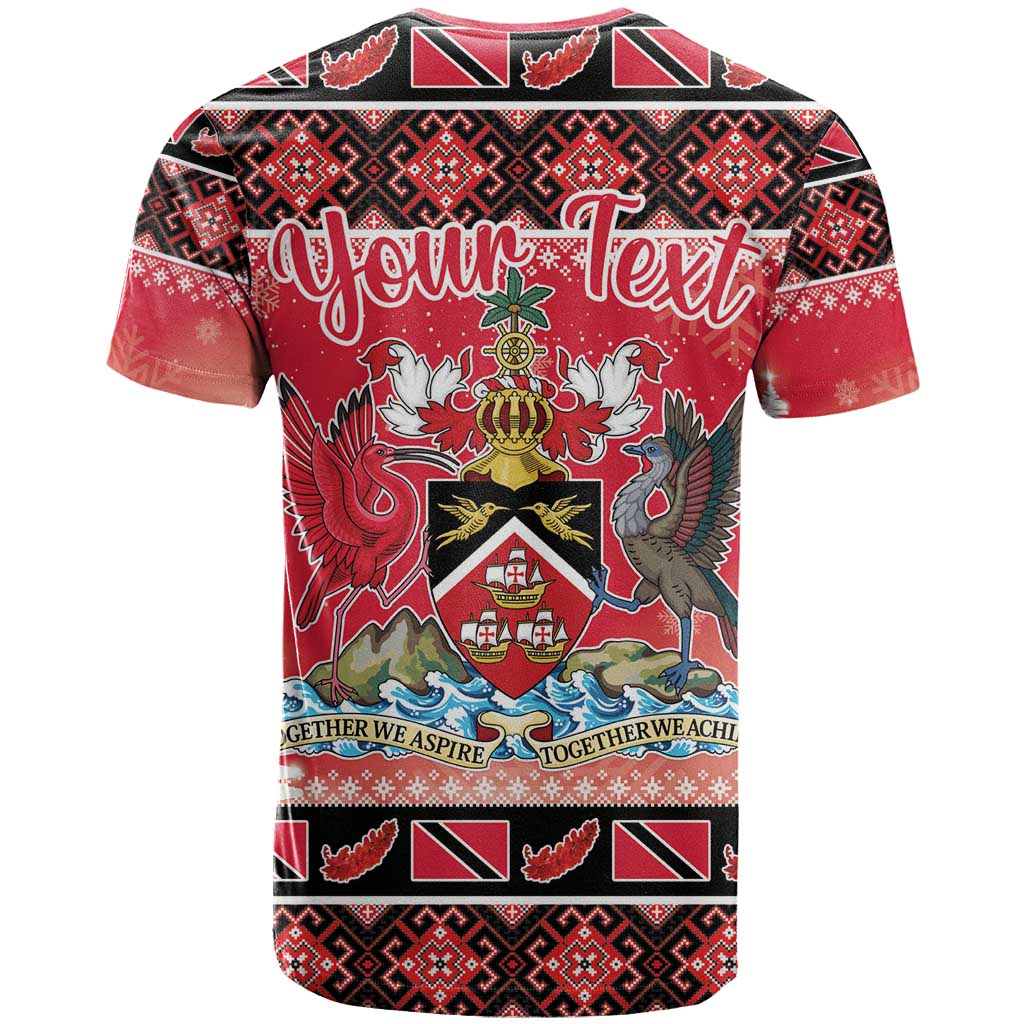 Personalized Trinidad and Tobago Christmas T-Shirt Coat Of Arms Seamless Pattern Graphic Tee