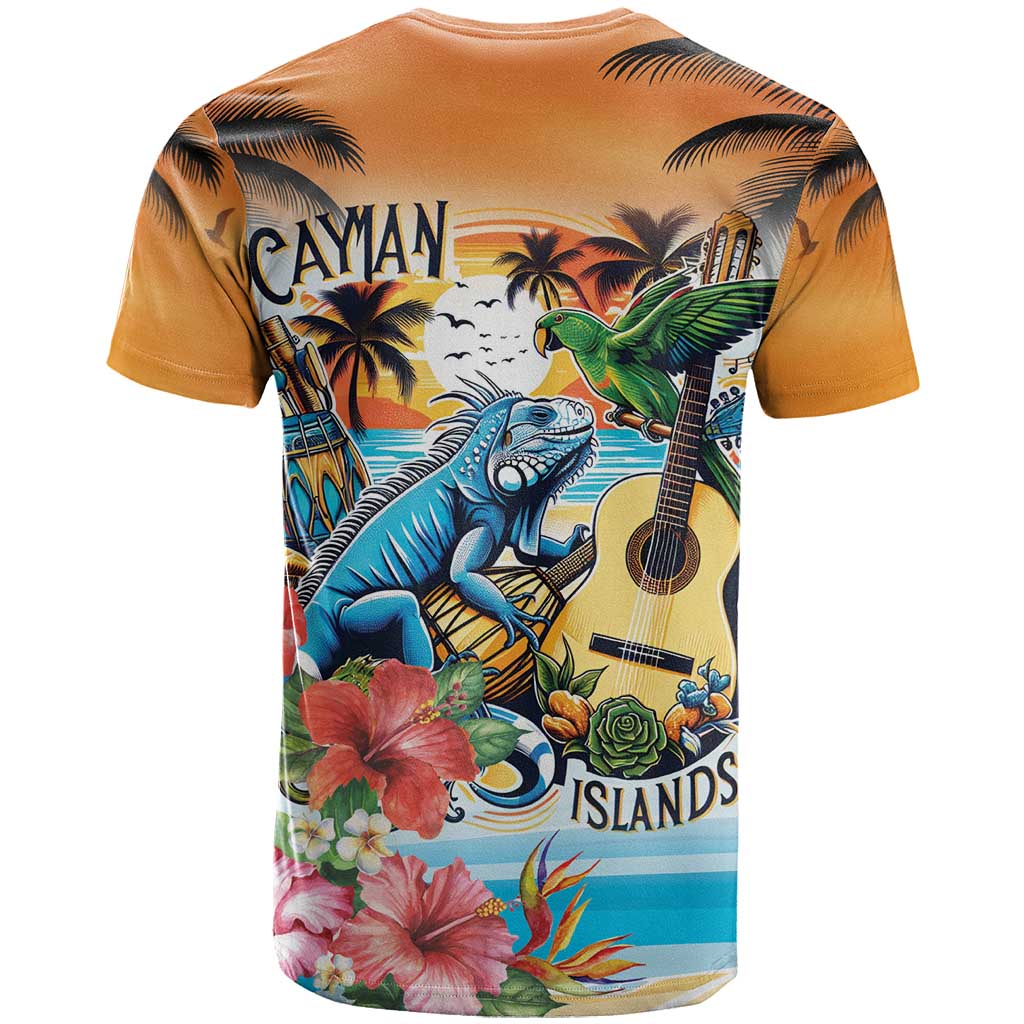 Cayman Islands T-Shirt Iguanas And Parrot Hibiscus Flower Graphic Tee