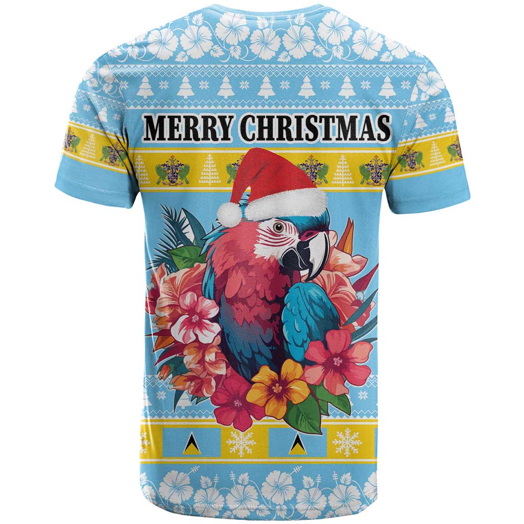 Saint Lucia Christmas T-Shirt Saint Lucian Parrot With Hibiscus Flowers Graphic Tee