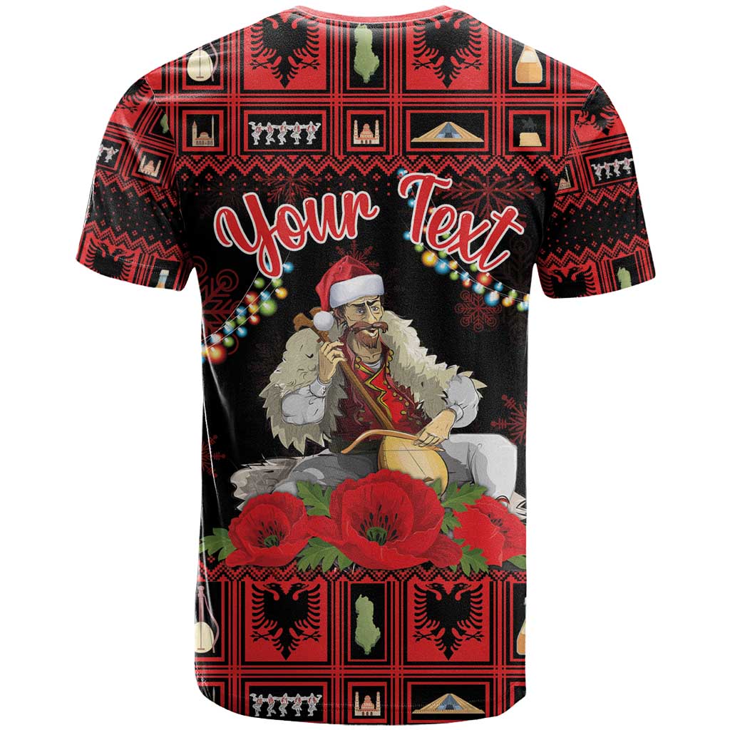 Personalized Albania Christmas T-Shirt Albanian Man Playing Lahuta With Red Poppy Graphic Tee