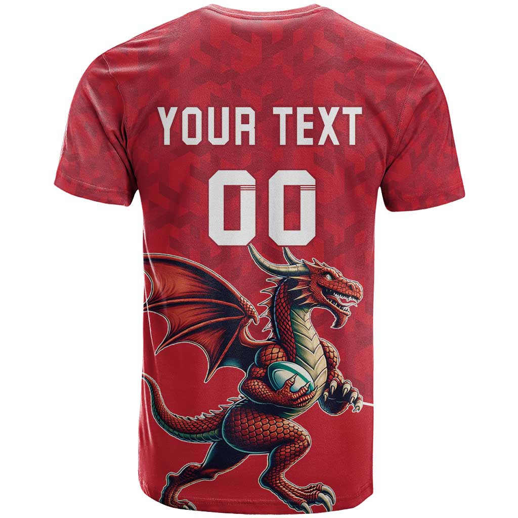 Custom Wales Rugby T-Shirt Welsh Dragon Mascot Red Version Graphic Tee