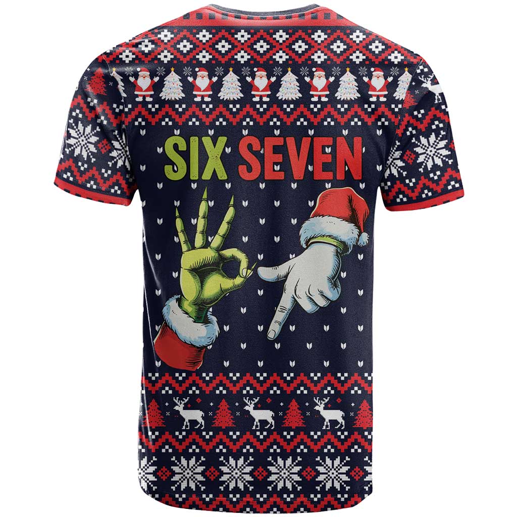 Grinch Hand Six Seven Xmas T-Shirt Meme Gen Alpha Slang Graphic Tee
