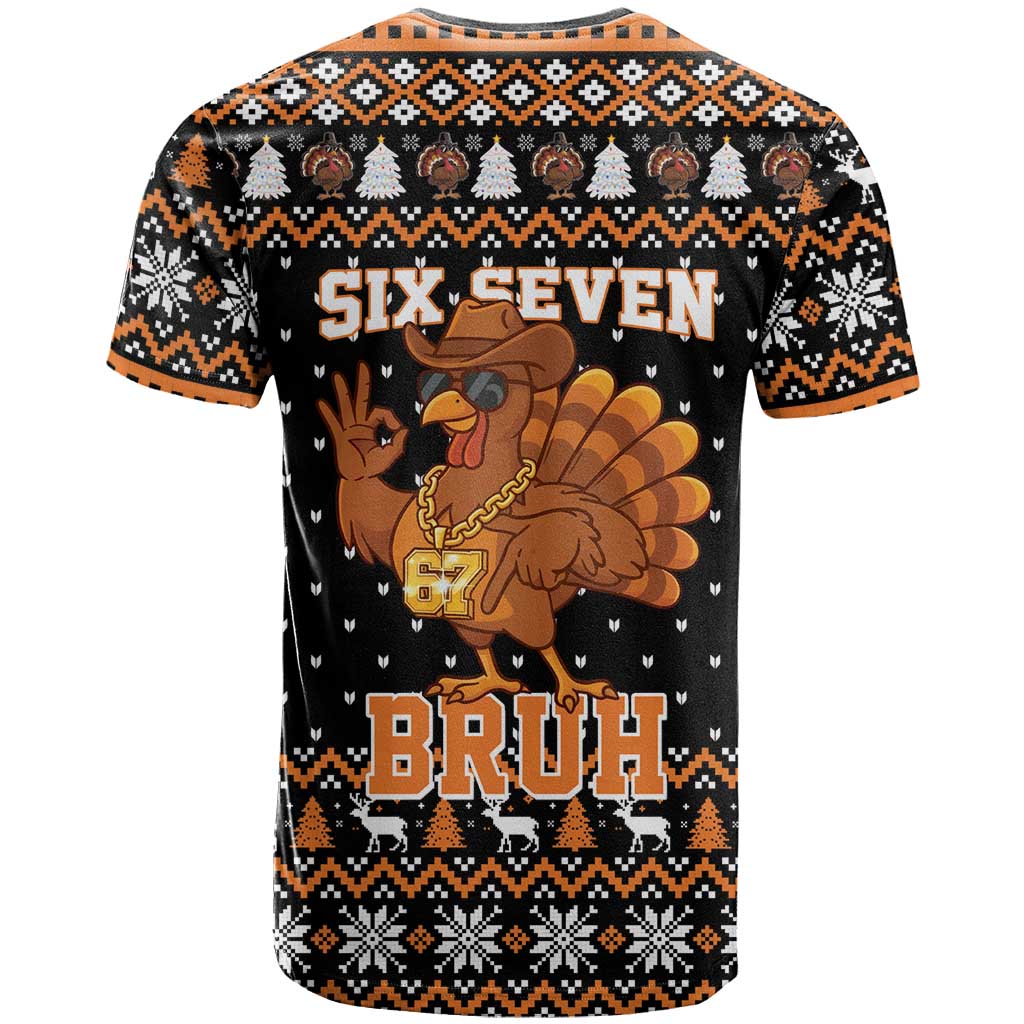 Thanksgiving Turkey Six Seven Bruh T-Shirt Meme Gen Alpha Slang Graphic Tee