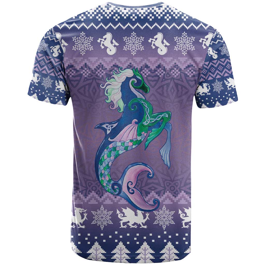 Carmarthenshire Wales Christmas T-Shirt Heraldic Sea-Horse Celtic Design Graphic Tee