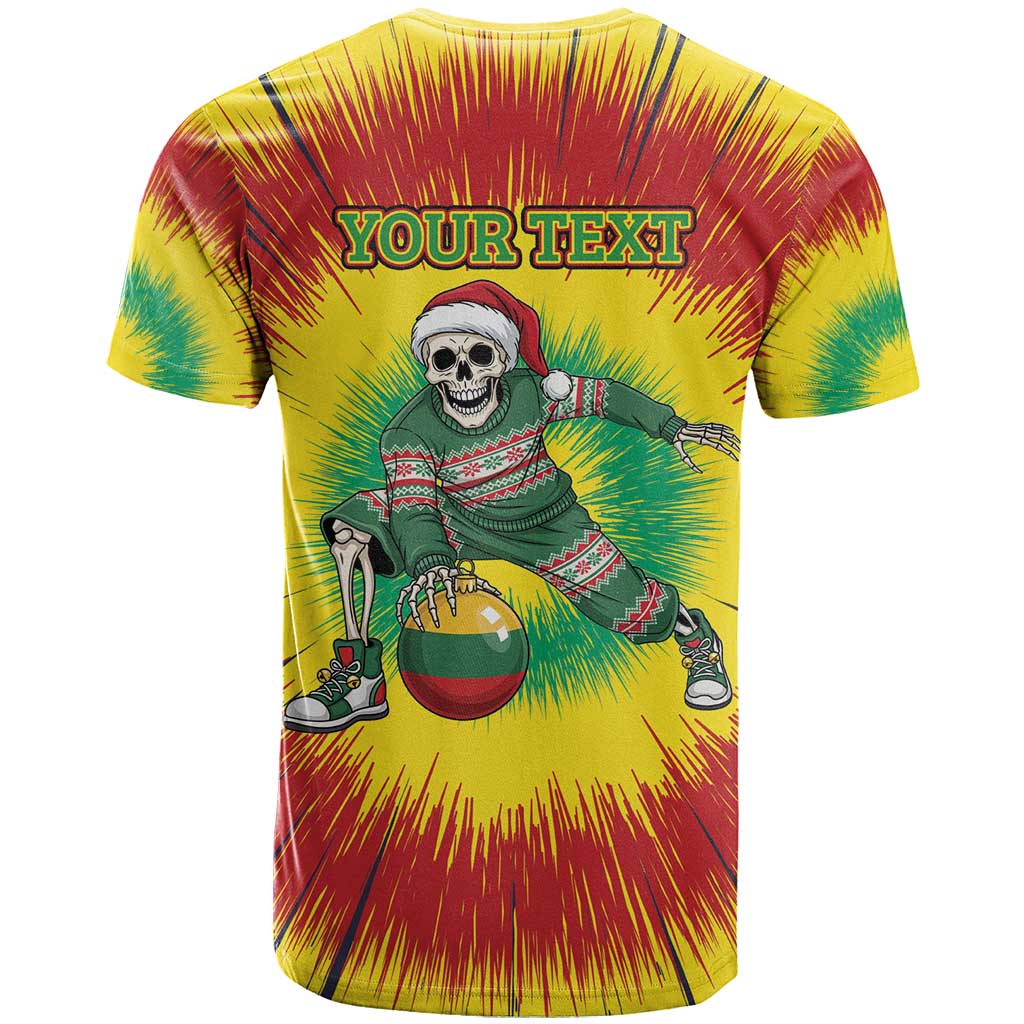 Personalized Lithuania Christmas Tie Dye T-Shirt Skeleton Basketball Slam Dunk Santa Hat Graphic Tee