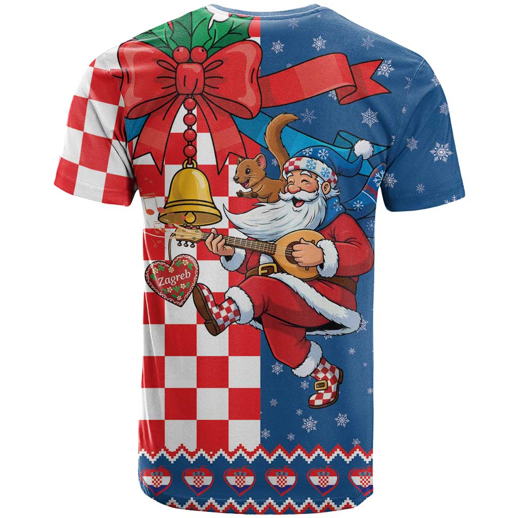 Funny Croatia Ugly Christmas T-Shirt Checkerboard Flag Santa Zagreb Design Graphic Tee