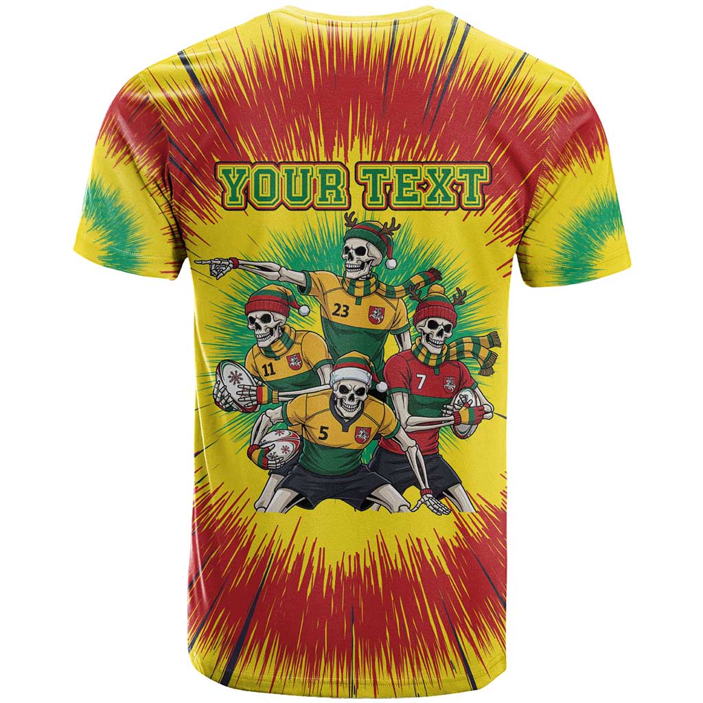Personalized Lithuania Christmas T-Shirt Skeleton Rugby Tie Dye Vintage Graphic Tee