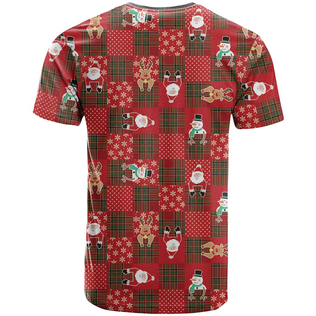 Christmas Patchwork Fake Tuxedo T-Shirt Santa and Reindeer Red Plaid Style Graphic Tee