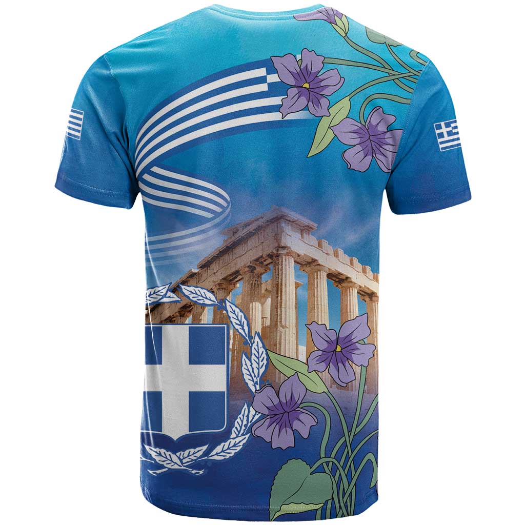 Greece Athens T-Shirt Viola Odorata with Emblem Design Graphic Tee
