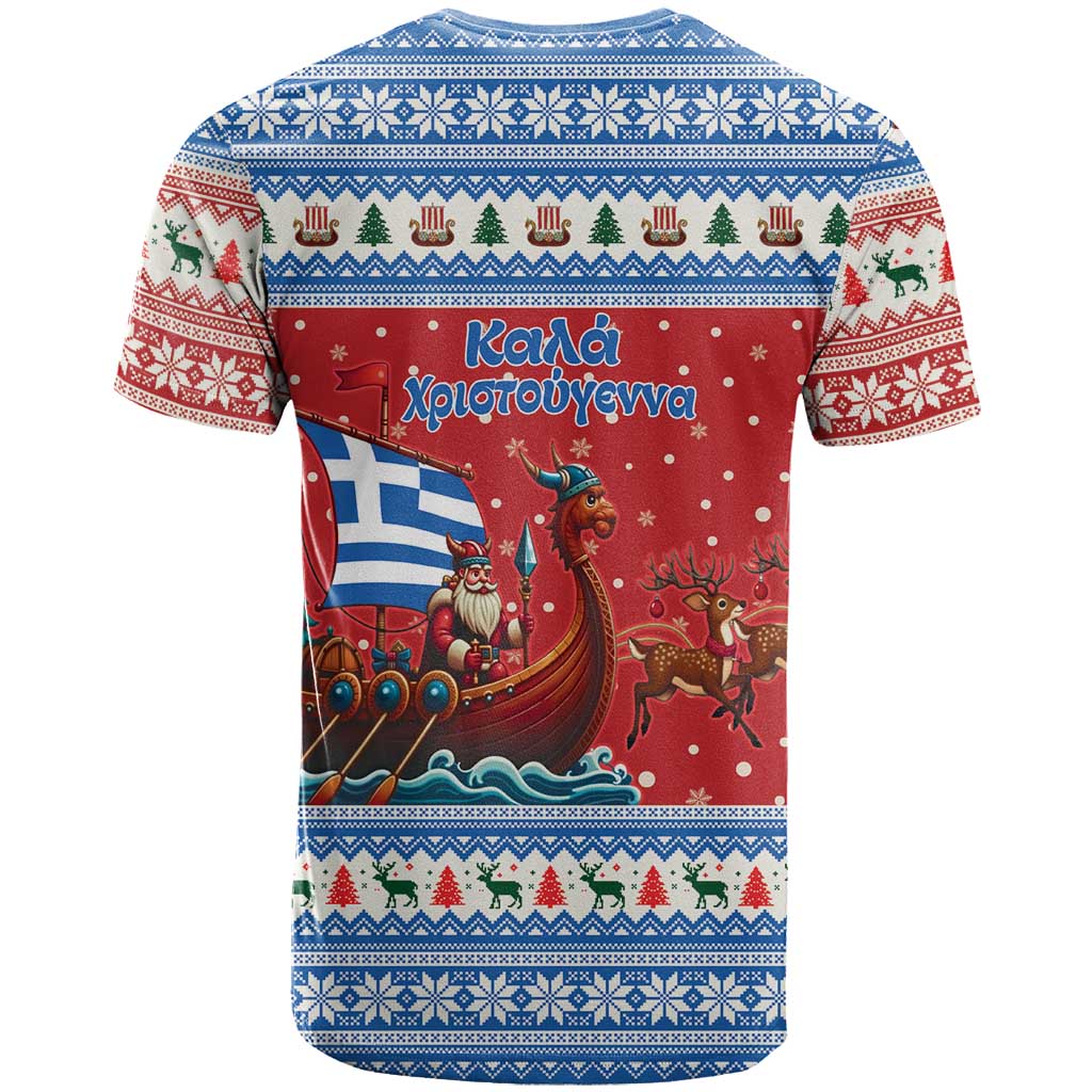 Greece Viking Santa Christmas T-Shirt Funny Reindeer Norse Xmas Graphic Tee