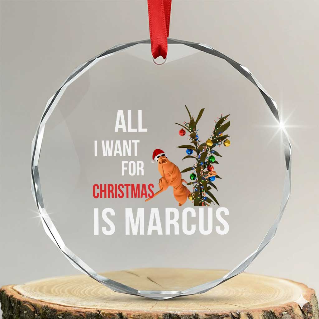 Marcus the Worm Robert Christmas Ornament - Crystal Glass, All I Want for Xmas Is Marcus Meme Gift - Transparent Glass - 3'' Circle
