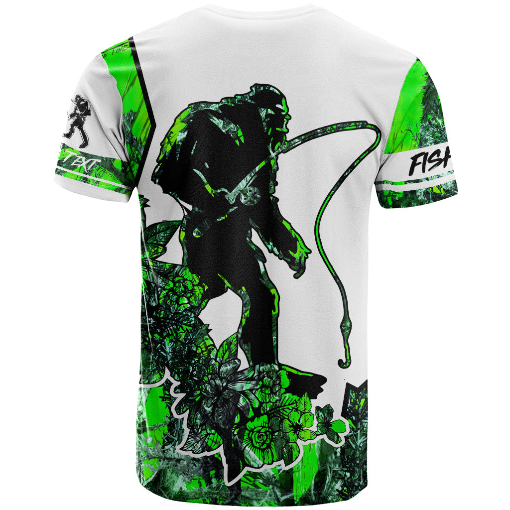 Custom BigfooT-Shirt Bigfoot Fishing Sasquatch And Fishing Rod Sun Protection Shirt Green Graphic Tee
