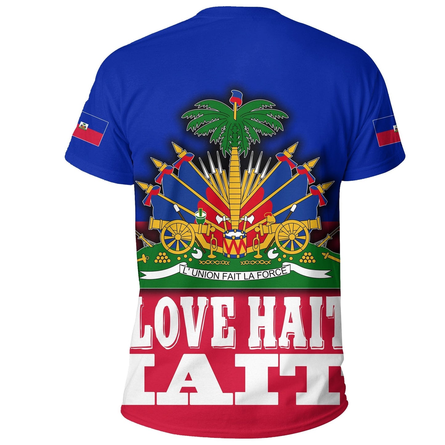 Haiti T-Shirt Flag With Coat Of Arm Blue Graphic Tee