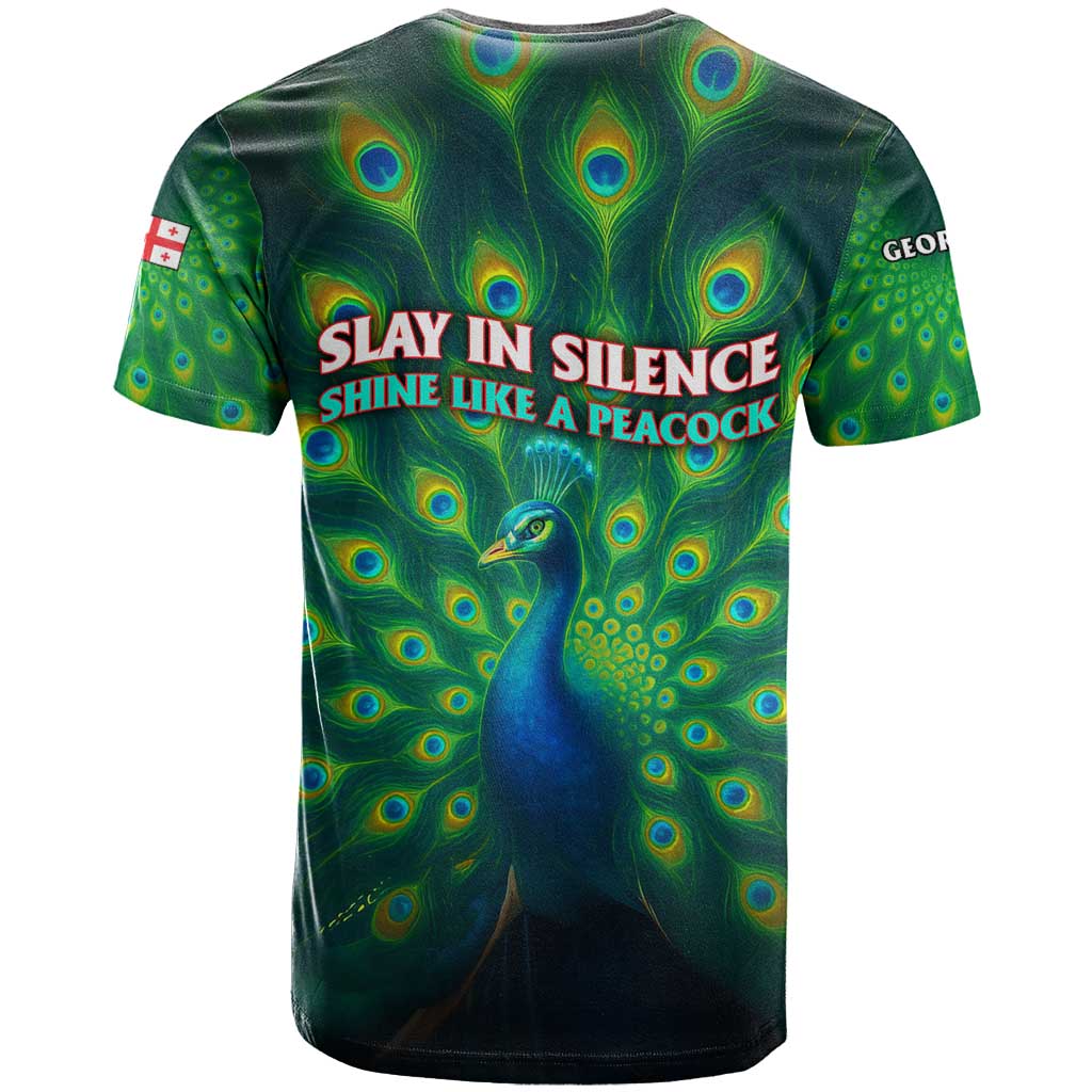 Georgia Peacock T-Shirt with Slay in Silence Shine Like a Peacock Design Graphic Tee