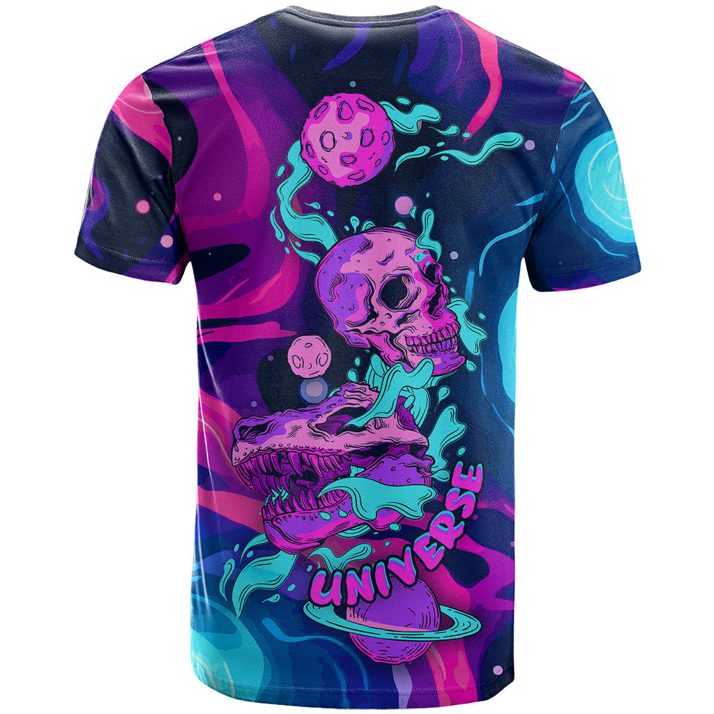 Space Skull T-Shirt Skeleton Color Neon Paint On Space Graphic Tee