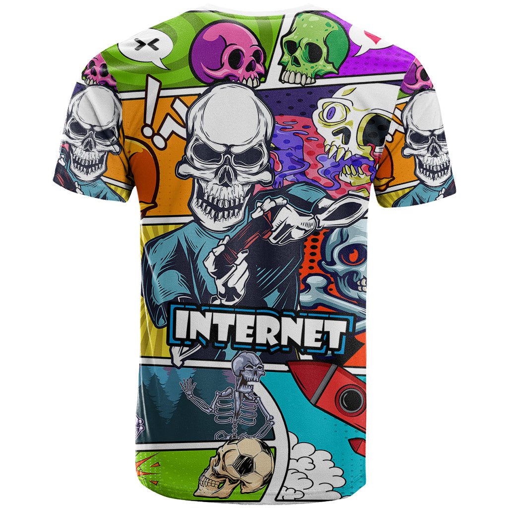 Comic Skull T-Shirt Pop Art Cartoon Skull Funny Graphic Tee