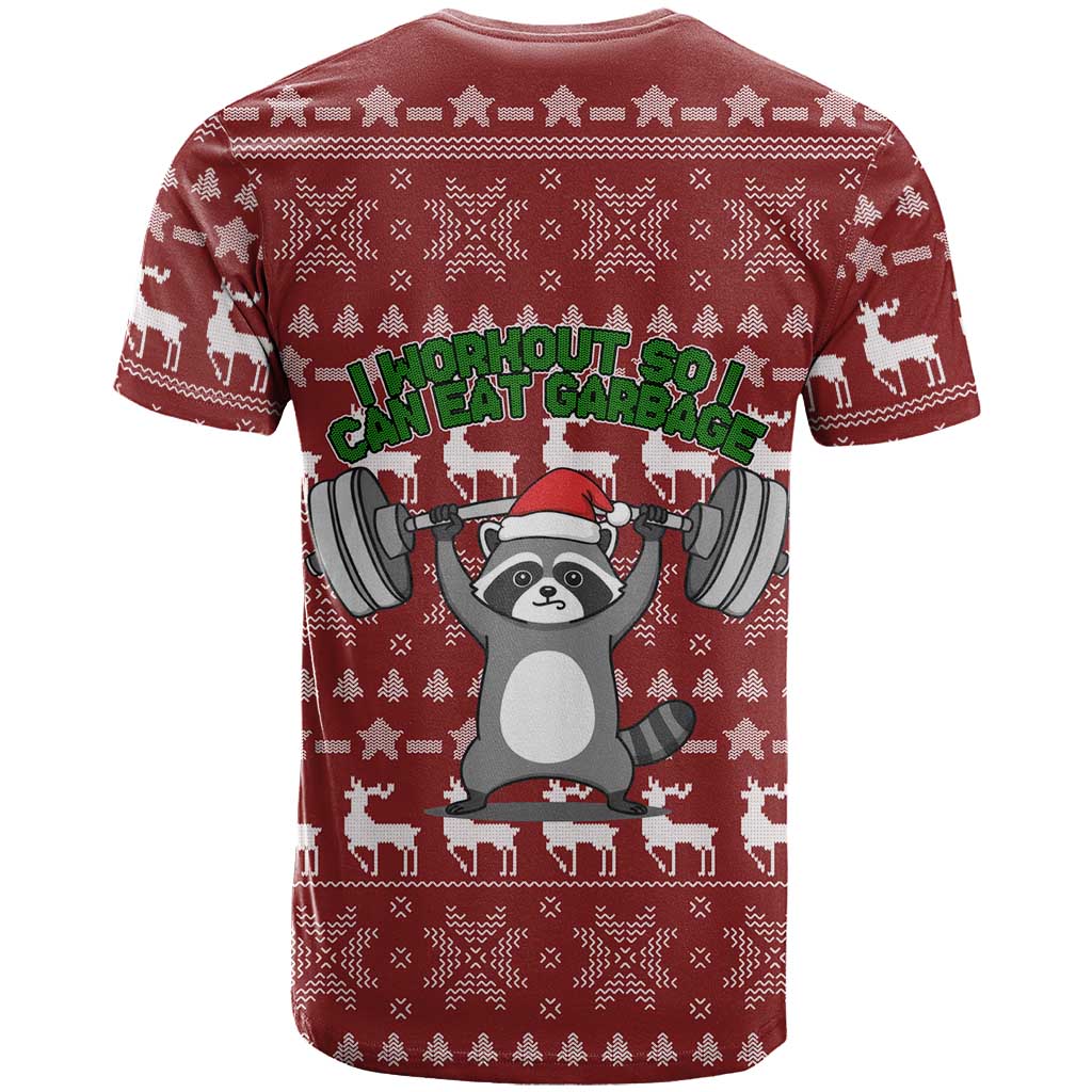 I Workout So I Can Eat Garbage Christmas Design T-Shirt Xmas Holiday Patterns Graphic Tee