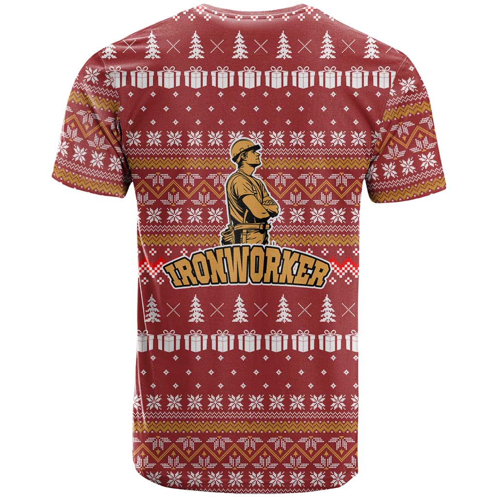 Christmas Ironworker American Flag T-Shirt Xmas Holiday Patterns Graphic Tee