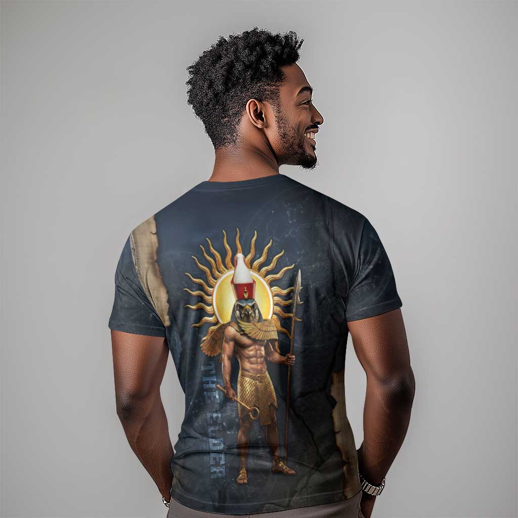 Heru-Ur Falcon Eyes T-Shirt Solar Disk Ancient Egyptian Mythology in Dark Stone Graphic Tee