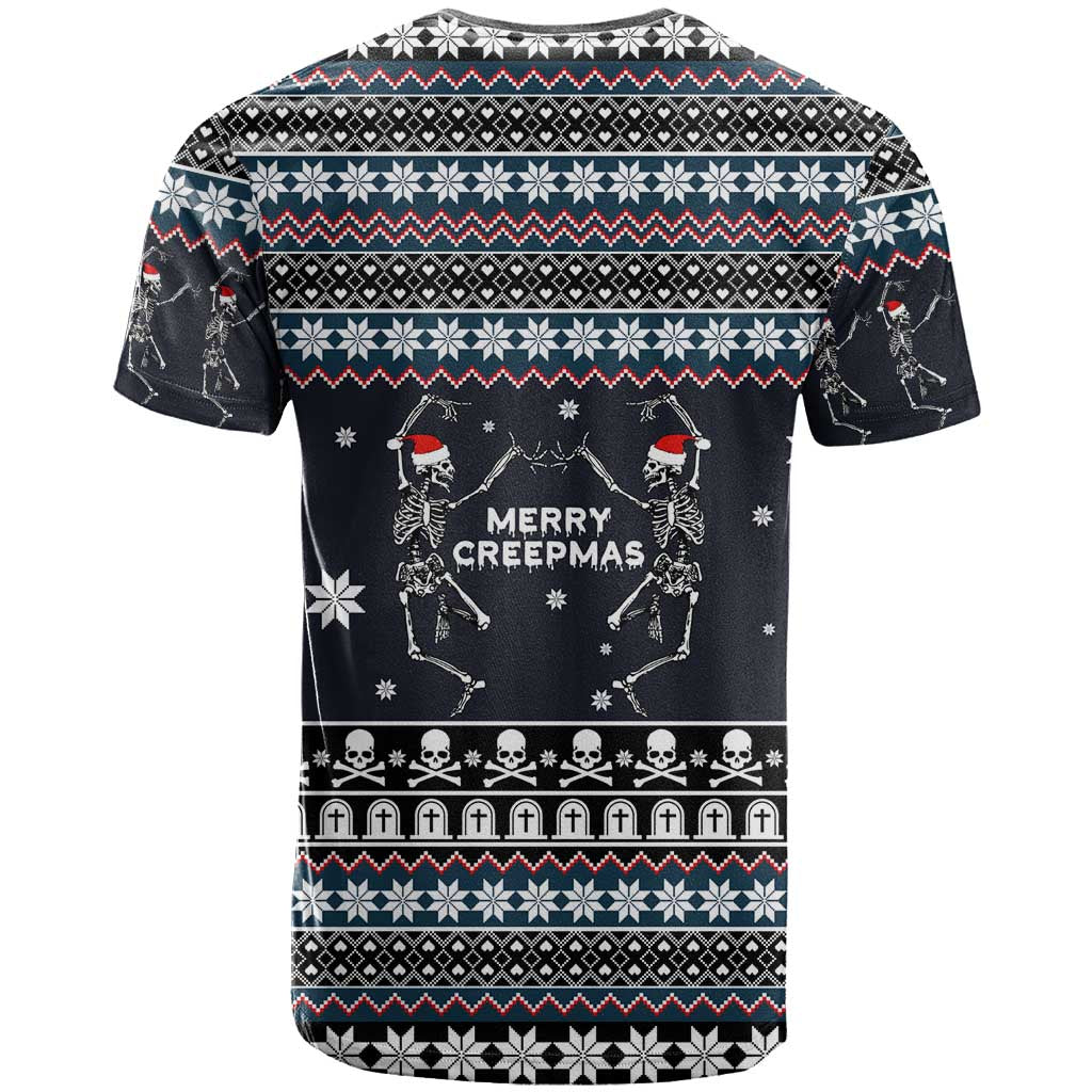 Skeleton Merry Creepmas Christmas T-Shirt Xmas Holiday Patterns Graphic Tee