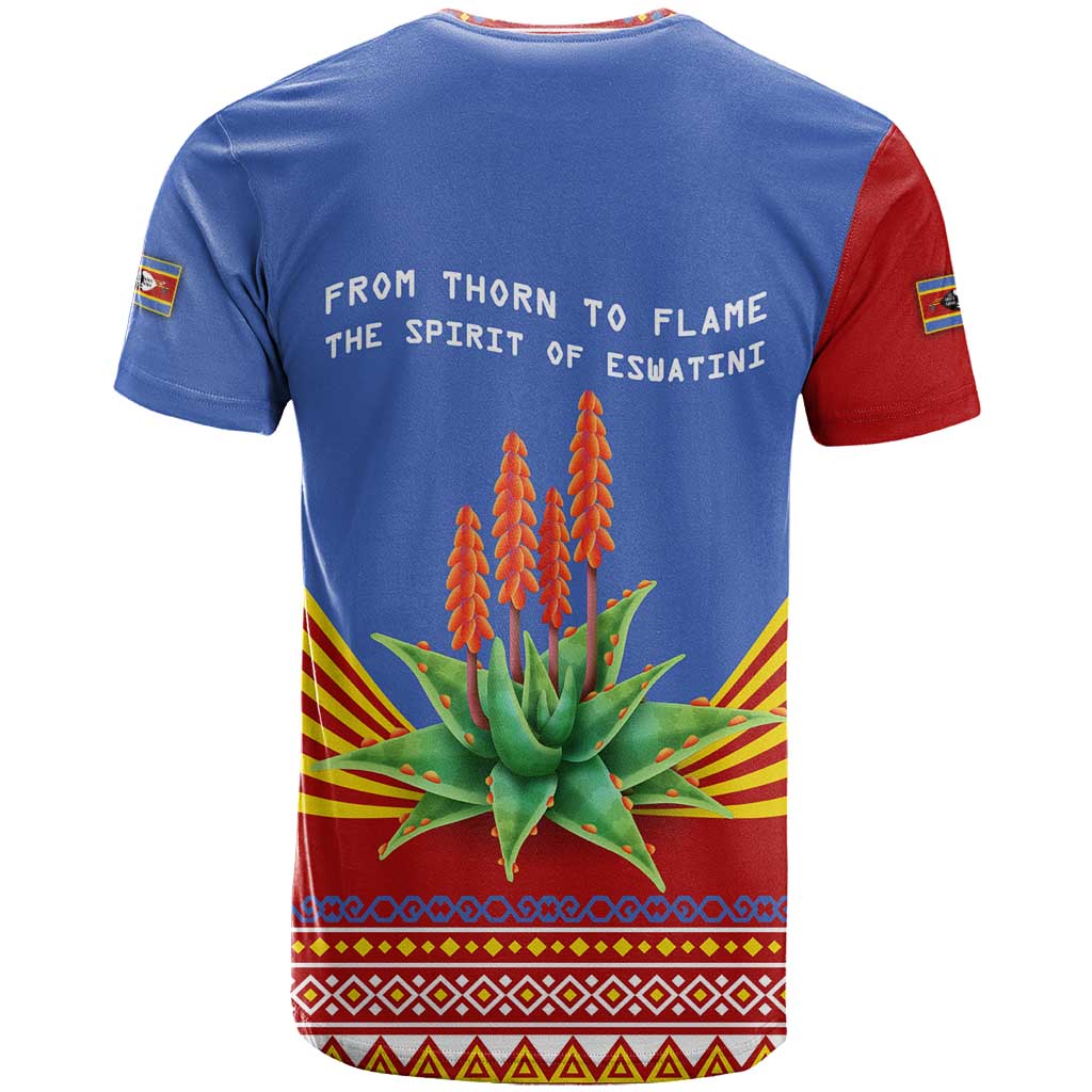 Eswatini Aloe Vera T-Shirt with Flag Print and Cultural Motif From Thorn to Flame Graphic Tee