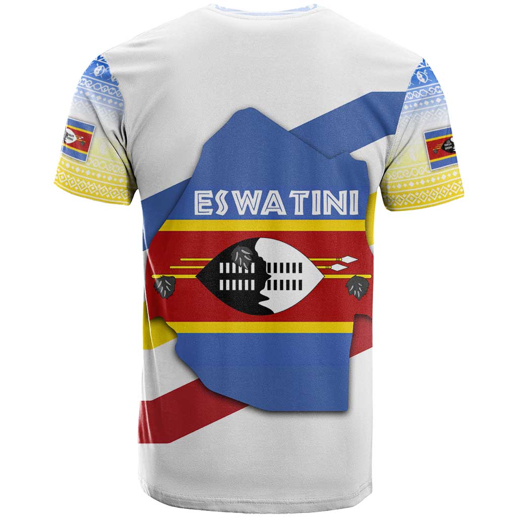Eswatini Rhino T-Shirt with African Map and Traditional Swazi Flag Patterns Graphic Tee