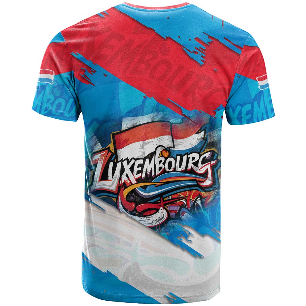 Luxembourg Flag T-Shirt with Colorful Graffiti Street Art Design Graphic Tee