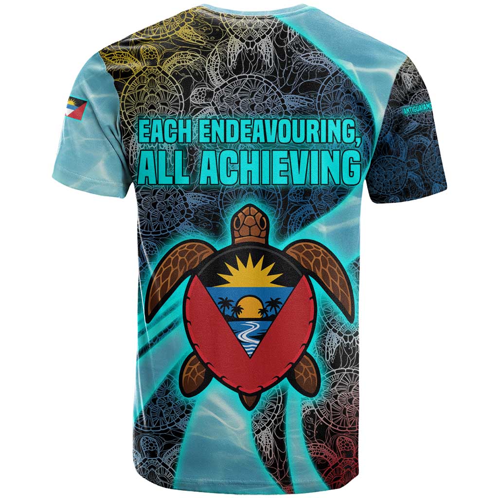 Antigua and Barbuda Sea Turtle T-Shirt with Tribal Mandala Design with Ocean Waves and National Flag Graphic Tee