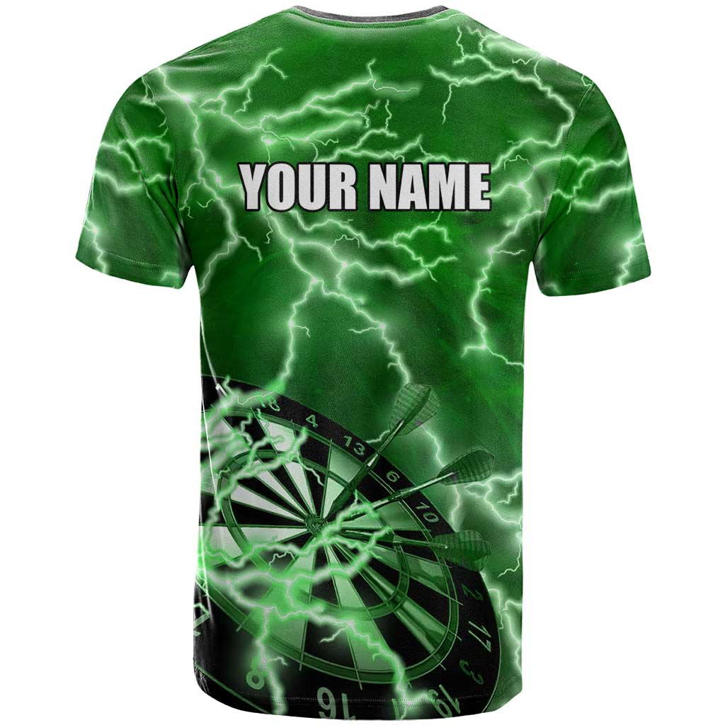 Personalized Darts Lightning Green Storm T-Shirt with Electric Energy Pattern and Dartboard Graphics Graphic Tee