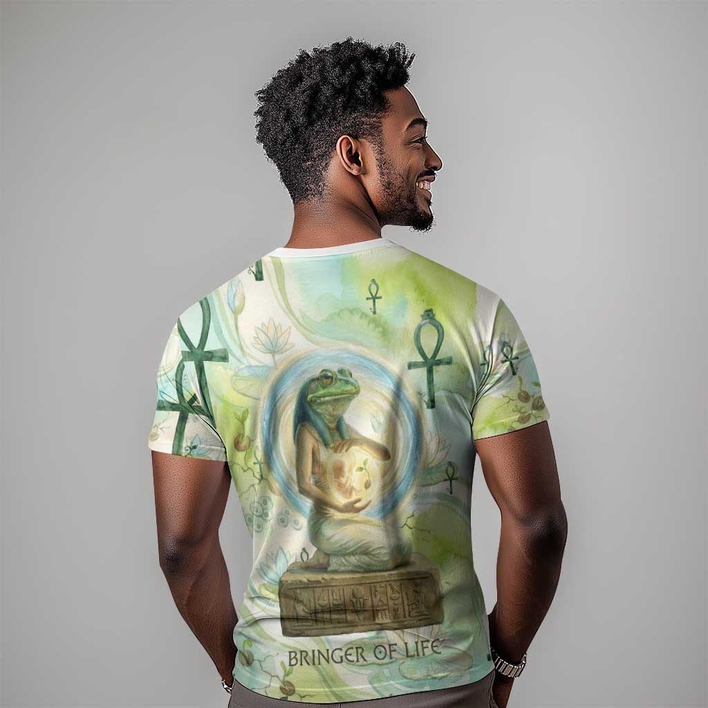 Heqet Nile Ankh Symbol T-Shirt Egyptian Lotus Motif in Watercolor Life Theme Graphic Tee