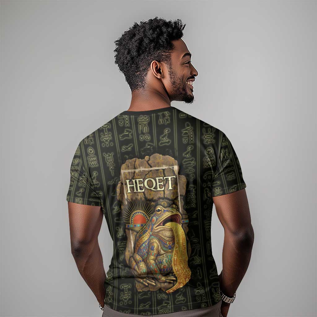 Heqet Ornate Frog Egyptian T-Shirt with Hieroglyphic Backdrop in Creation Theme Graphic Tee