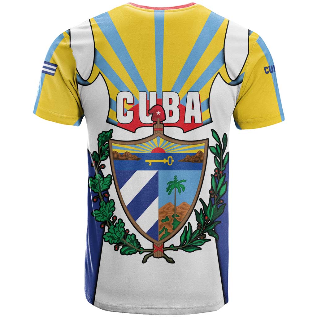 Cuba Coat of Arms T-Shirt Colorful Cuban Flag Shield with Red Yellow Blue Patriotic Design Graphic Tee