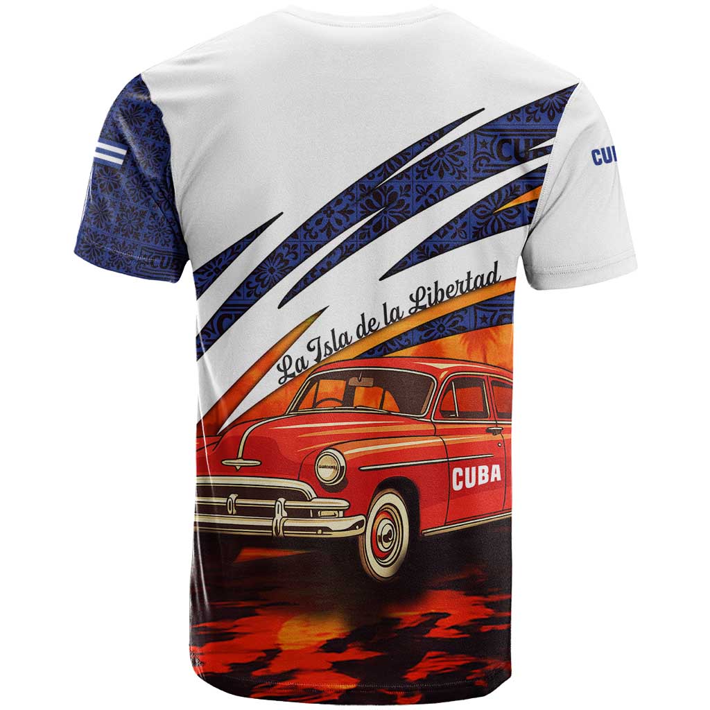 Cuba Classic Car T-Shirt La Isla de la Libertad Red Vintage Auto with Cuban Flag Design Graphic Tee