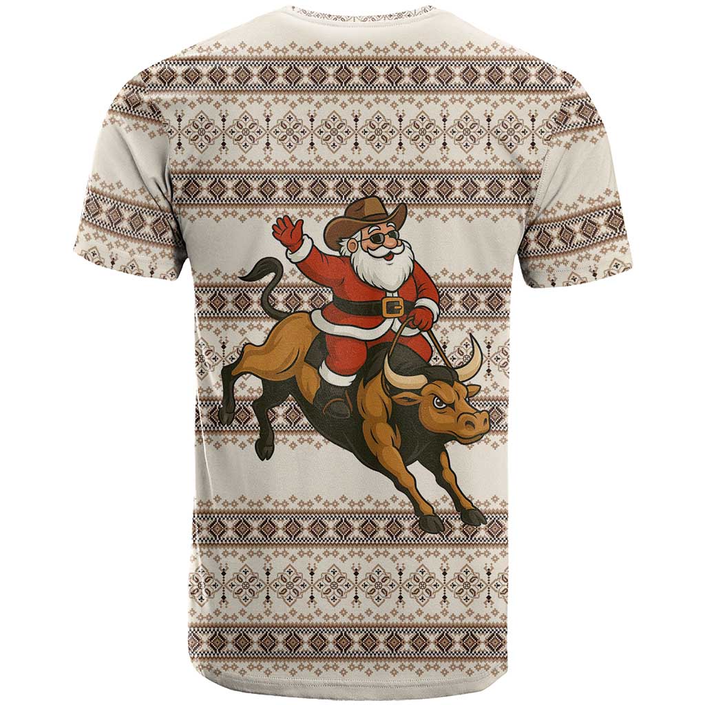 Riding Bulls Punchin Fools Christmas T-Shirt Xmas Holiday Patterns Graphic Tee