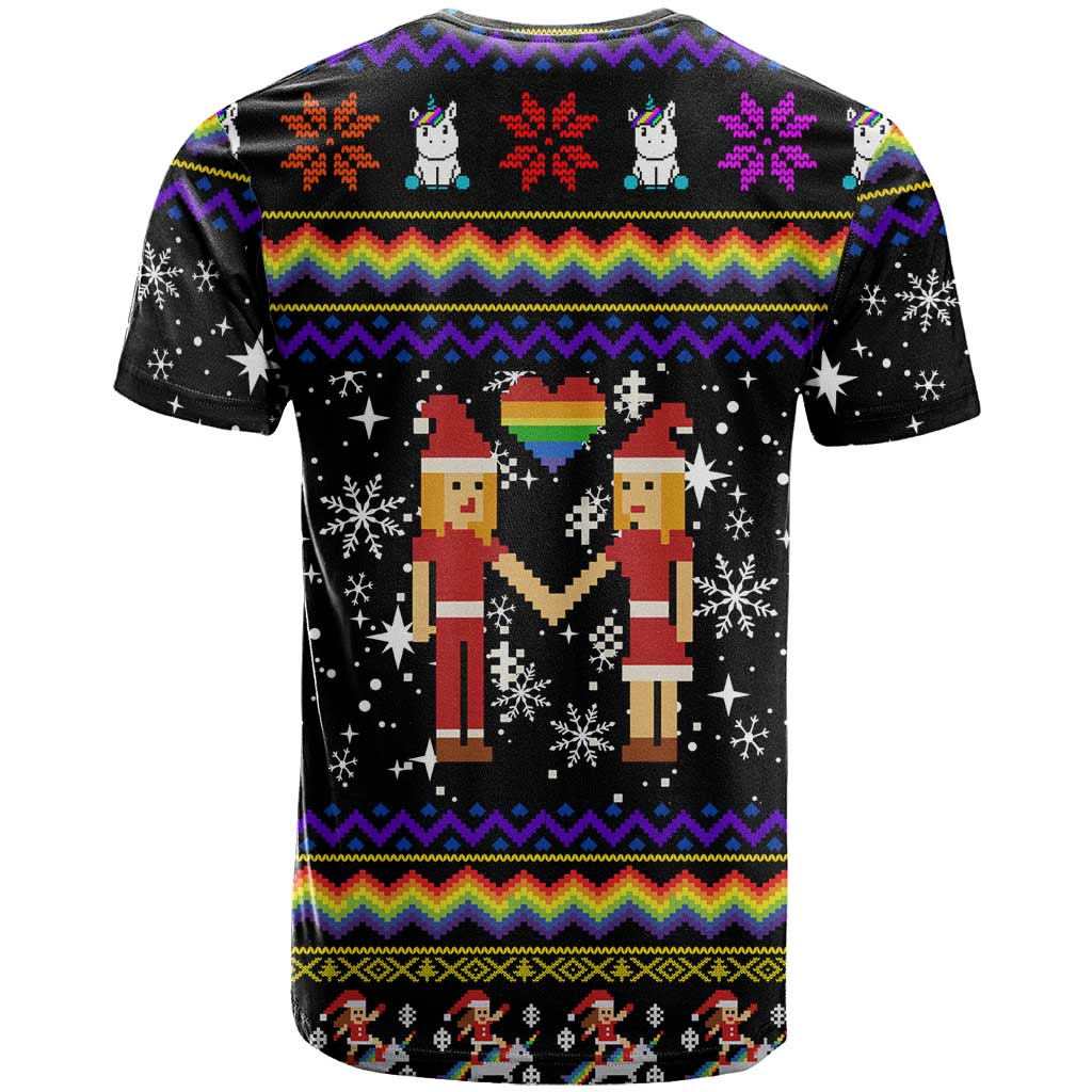 LGBT Lesbians Christmas T-Shirt Xmas Holiday Patterns Graphic Tee