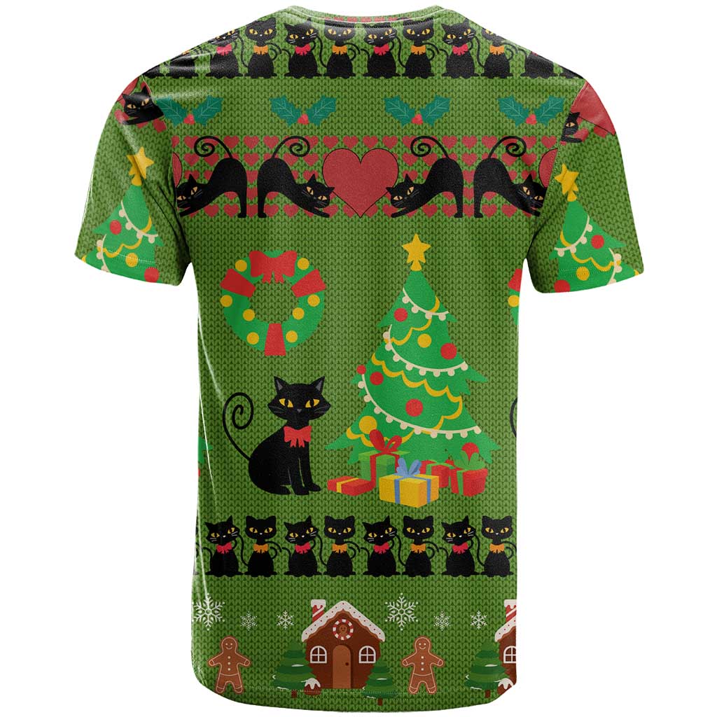 Love Black Cat Christmas T-Shirt Xmas Holiday Patterns Graphic Tee