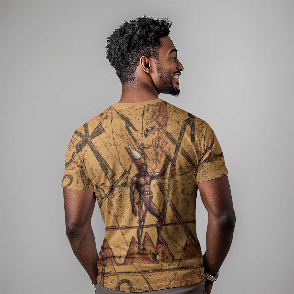 Min Ancient Egyptian T-Shirt Fertility Symbol Sandstone Ankh Pyramid Pattern Graphic Tee