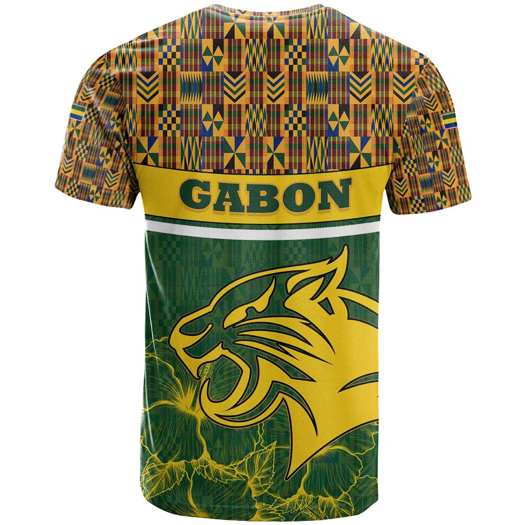 Gabon T-Shirt with Tribal Print and Fierce Panther Graphic in National Flag Colors Graphic Tee