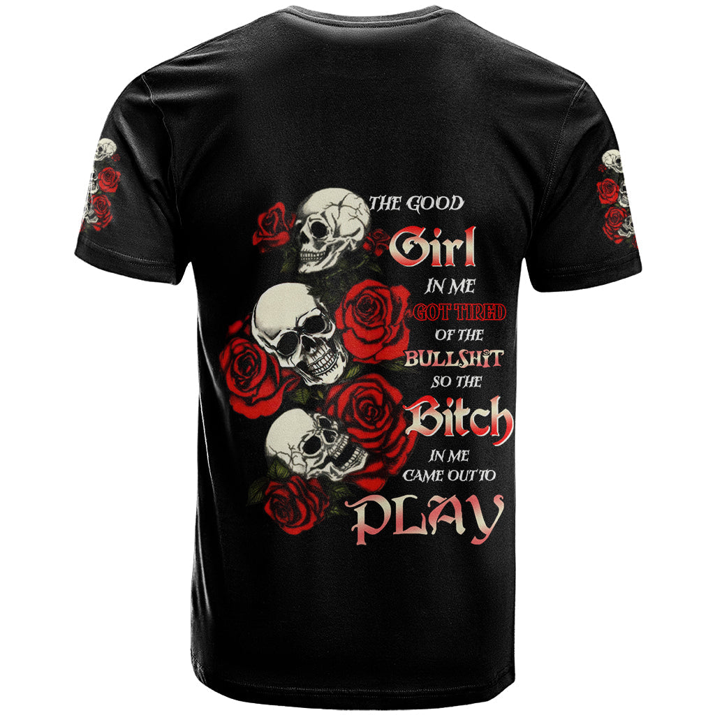 The Good Girl In Me 3 Skulls Rose Vintage T-Shirt Graphic Tee