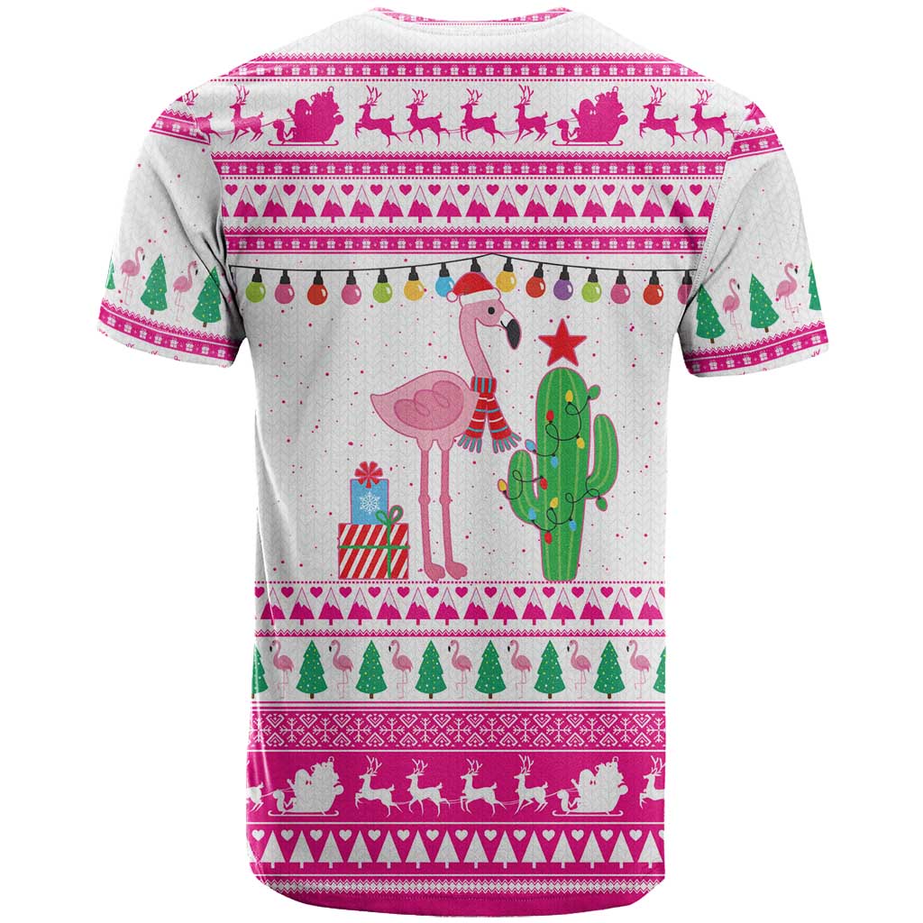 Pink Flamingo Christmas T-Shirt Xmas Holiday Patterns Graphic Tee