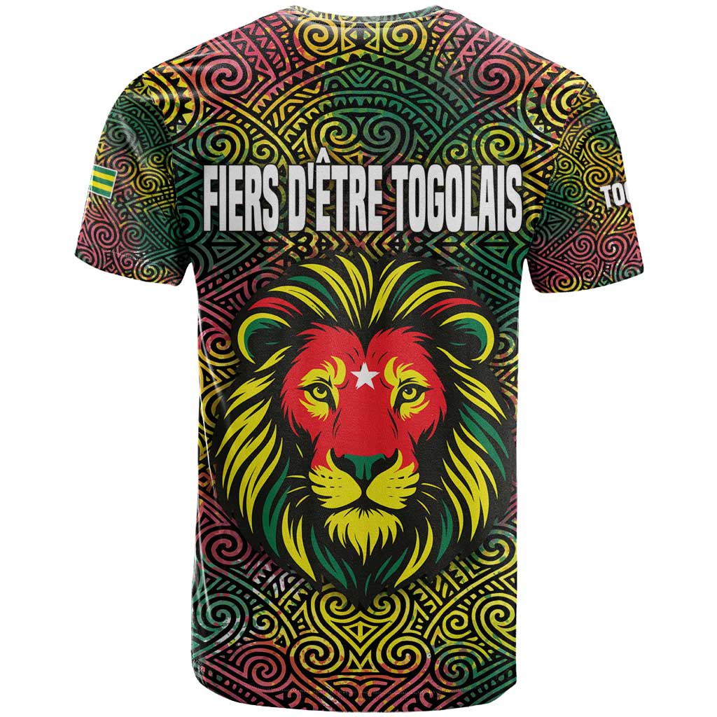 Togo T-Shirt with Red Lion Head Design and Traditional African Pattern Graphic Tee