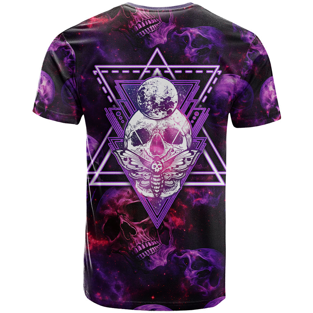 Skull and Moth T-Shirt Fantasy Cosmic Abstract - Grunge Purple Art Graphic Tee