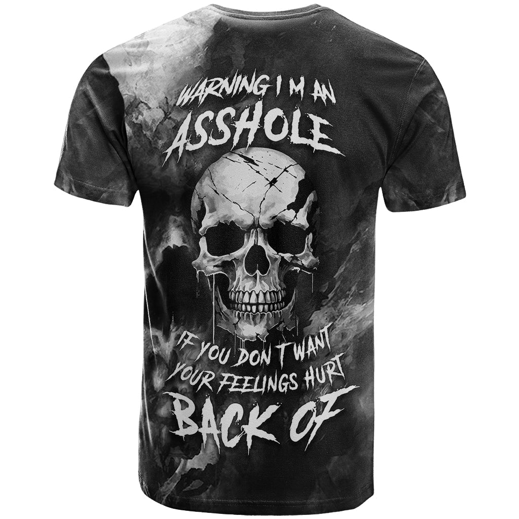 Skull Grunge Pattern T-Shirt Warning I'm an Asshole Graphic Tee