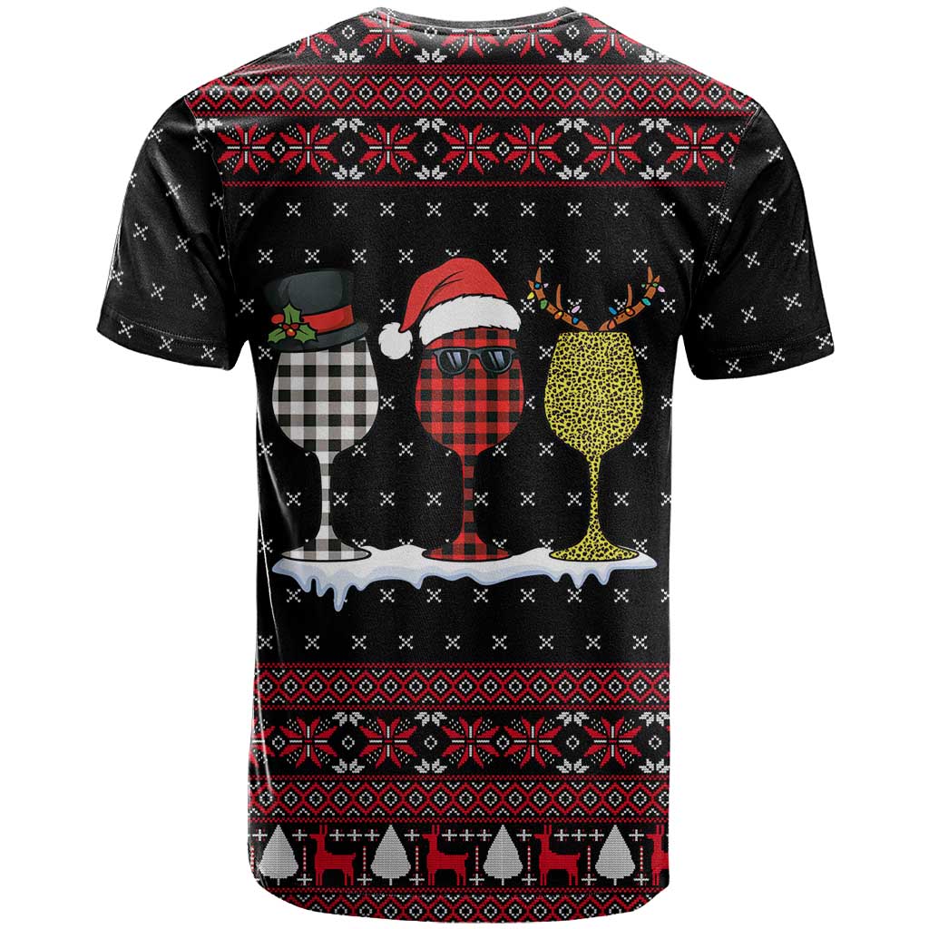 Santa Just Bring Wine Christmas T-Shirt Xmas Holiday Patterns Graphic Tee