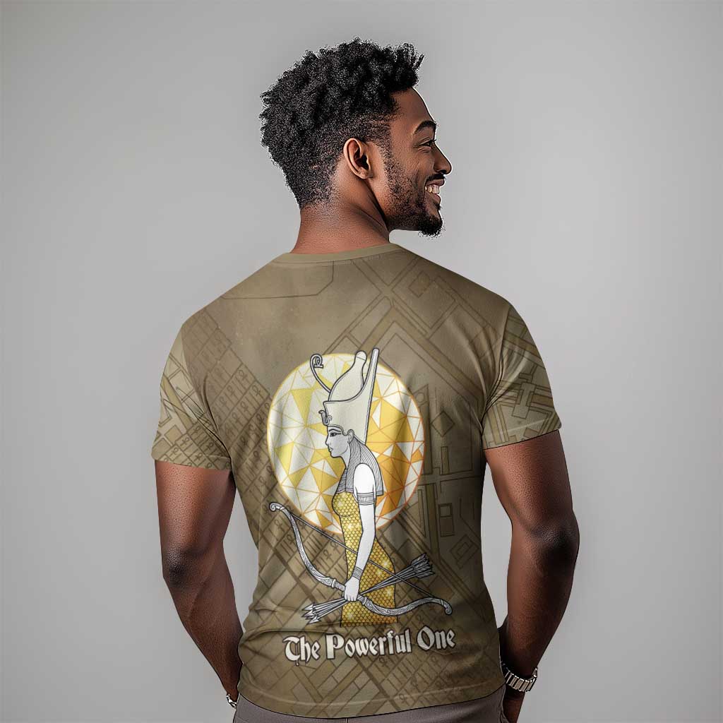 Wosret Egyptian T-Shirt with Golden Scepter and Archer Motif in Ancient Protector Graphic Tee