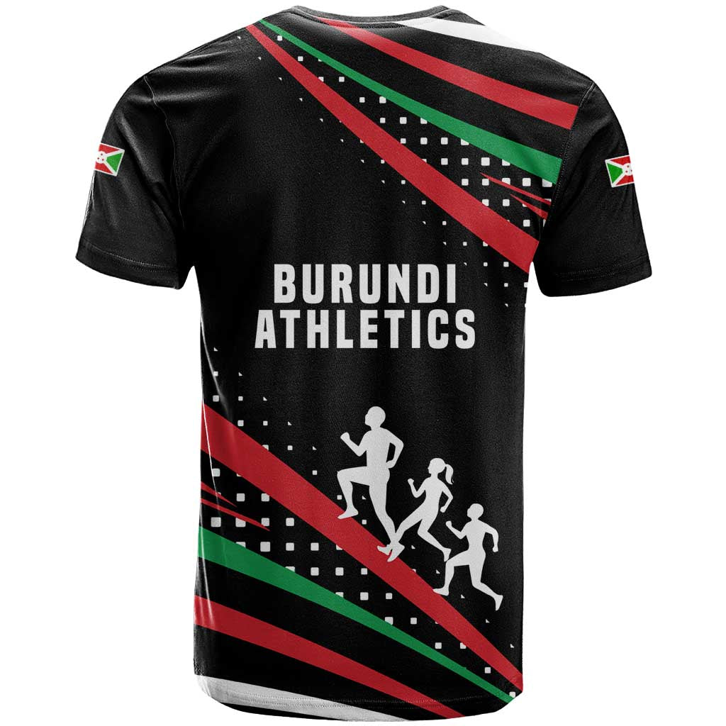Burundi T-Shirt with Athletics Runners Black Red Green Flag Spirit Graphic Tee