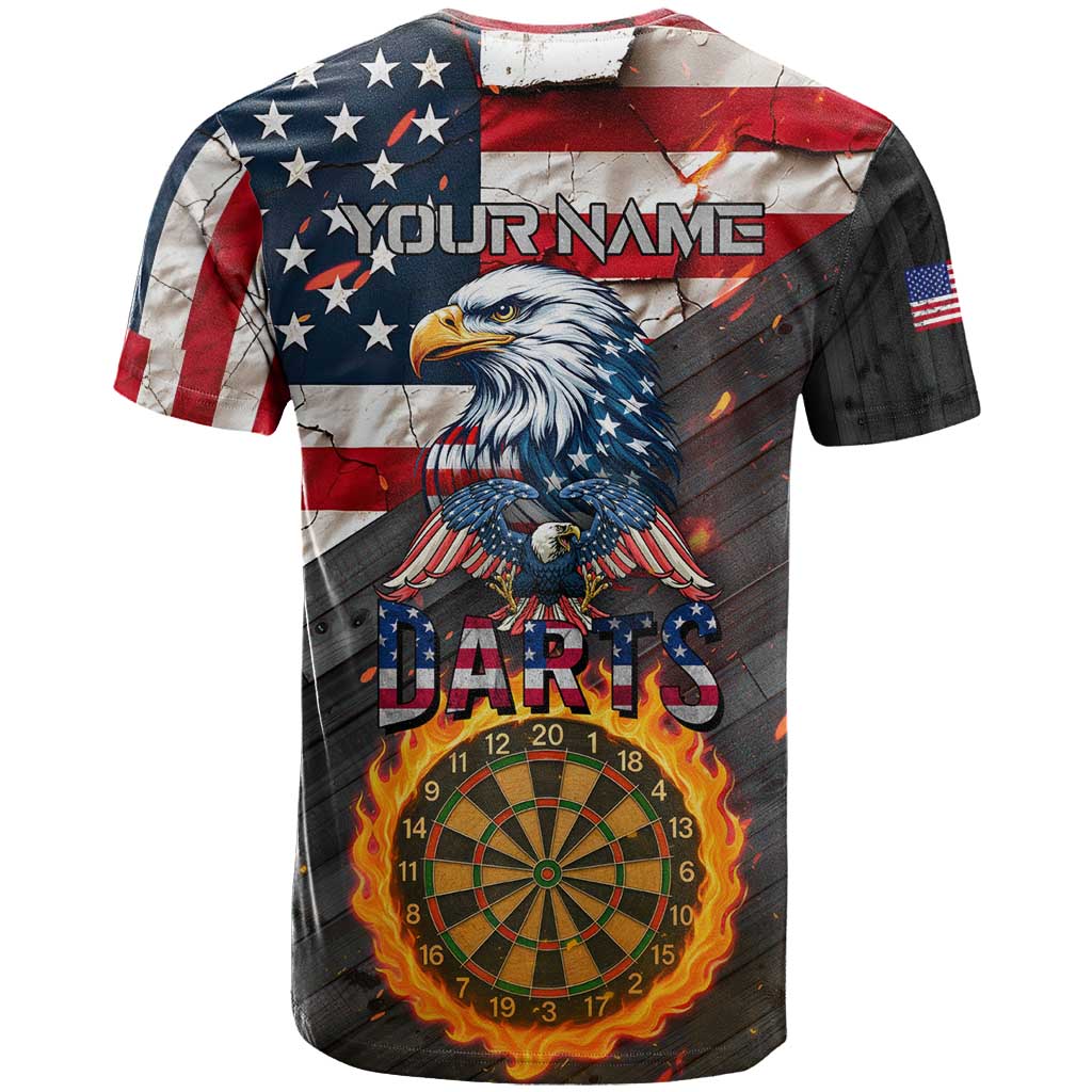Custom American Flag and Bald Eagle Darts T-Shirt with Flaming Dartboard Graphic Tee